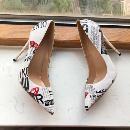 Graphic Print Pointed Toe High Heel Shoes