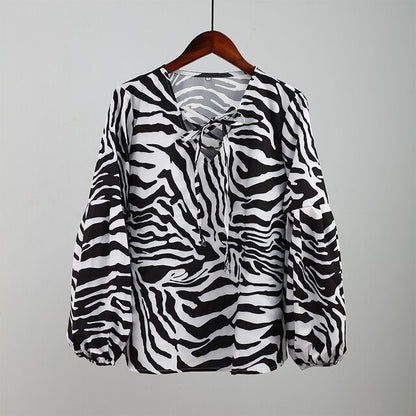 Zebra V Neck Women Blouse