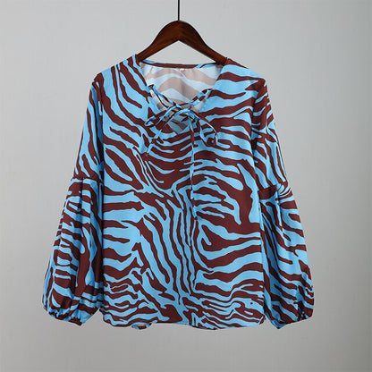 Zebra V Neck Women Blouse