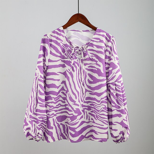 Zebra V Neck Women Blouse