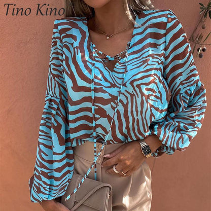 Zebra V Neck Women Blouse