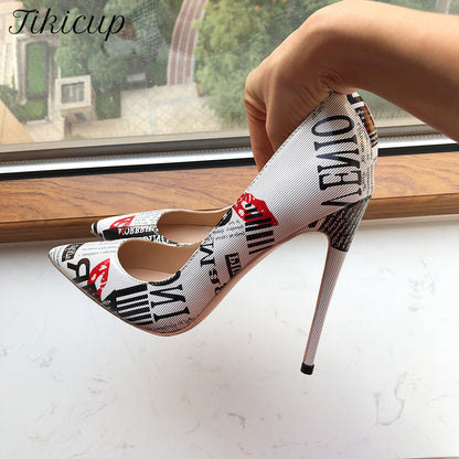 Graphic Print Pointed Toe High Heel Shoes