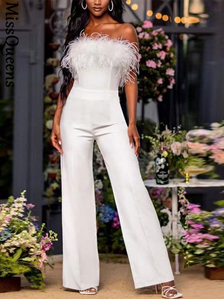 Women Jumpsuit with feather panels and sequins