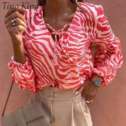 Zebra V Neck Women Blouse