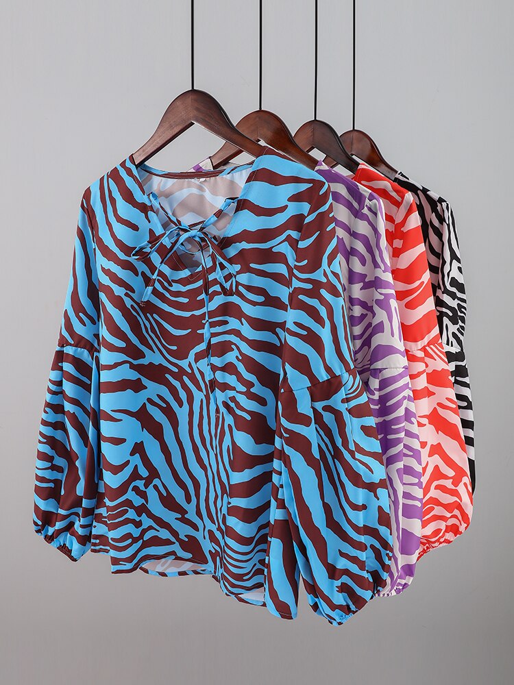 Zebra V Neck Women Blouse