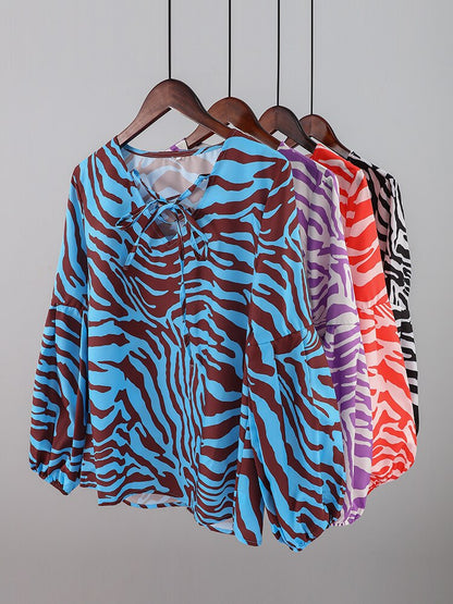 Zebra V Neck Women Blouse