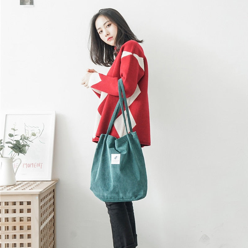 Corduroy Canvas Shoulder Bags for Women