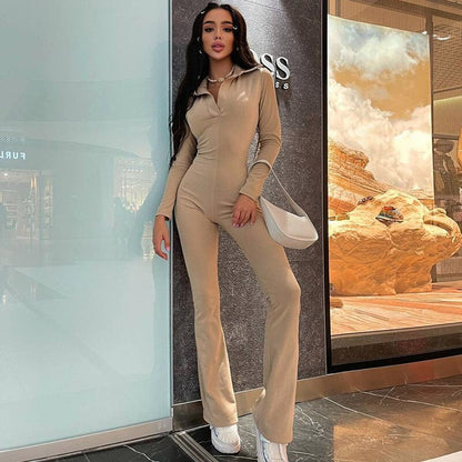 V-Neck Long Sleeve Bodycon Jumpsuit