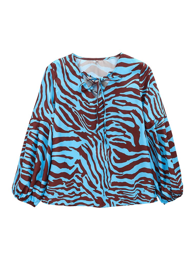 Zebra V Neck Women Blouse